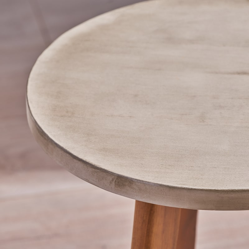 Roomfitters Solid Acacia Wood Round Side Table, Mid-Century Accent End Table for Living Room or Patio