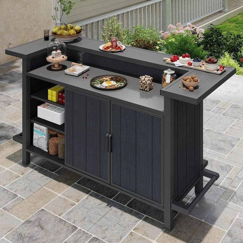 Domi Outdoor Bar, Aluminum Outdoor Bar Table with Storage & Umbrella Hole, Patio Bar with Propane Tank Holder & Footrest