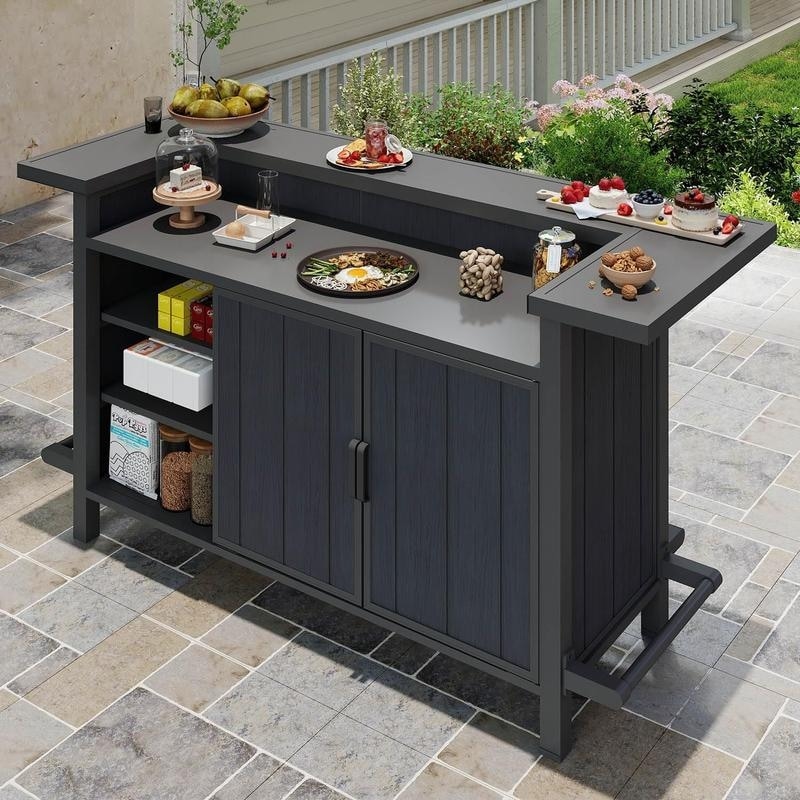 Domi Outdoor Bar, Aluminum Outdoor Bar Table with Storage & Umbrella Hole, Patio Bar with Propane Tank Holder & Footrest
