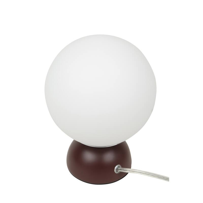 NADAAL STUDIOS Renwyn Table Lamp, Round Opal Glass Globe with Resin Base Chrome Accent, Black