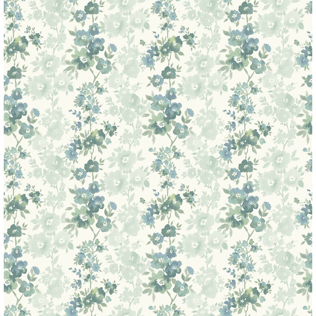 A-Street Prints Charlise Teal Floral Stripe Wallpaper