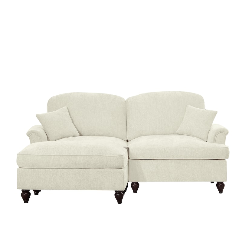 76.4" L Shaped 2-Seat Sectional Sofa, Chenille Couch with Ottoman, Flared Arms Loveseat with Removable Ruffles Pleats Skirts