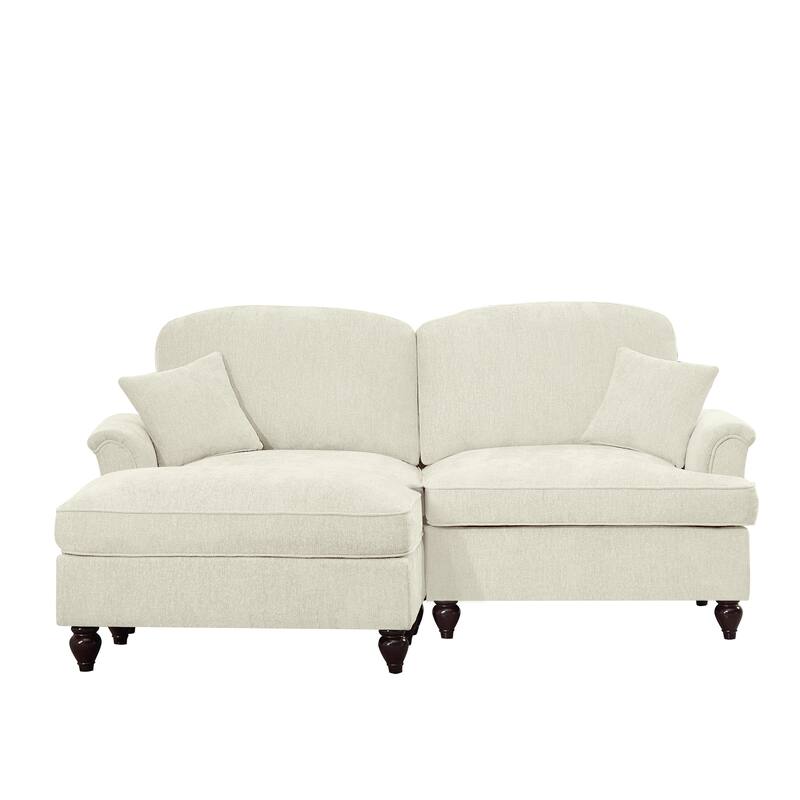 GDFStudio - Elegant Mid-Century Chenille 2-Seater 76.4" L-Shaped Modular Loveseat Sofa with Ottoman
