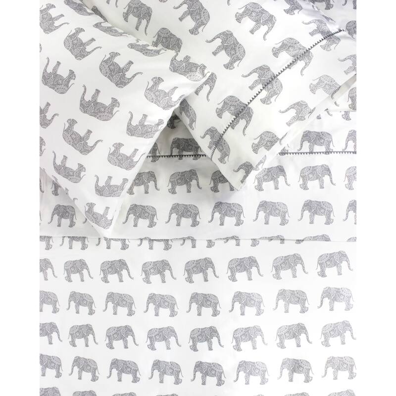 400 Thread Count Elephants Embroidered Sheet Set - 4 Color