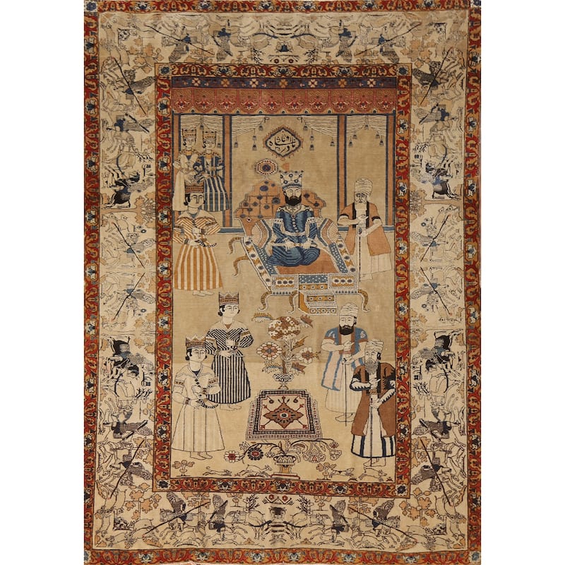 Pre-1900 Antique Vegetable Dye Kashan Mohtasham Persian Rug - 4'9"x 6'10"