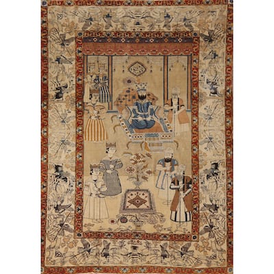 Pre-1900 Antique Vegetable Dye Kashan Mohtasham Persian Rug - 4'9"x 6'10"