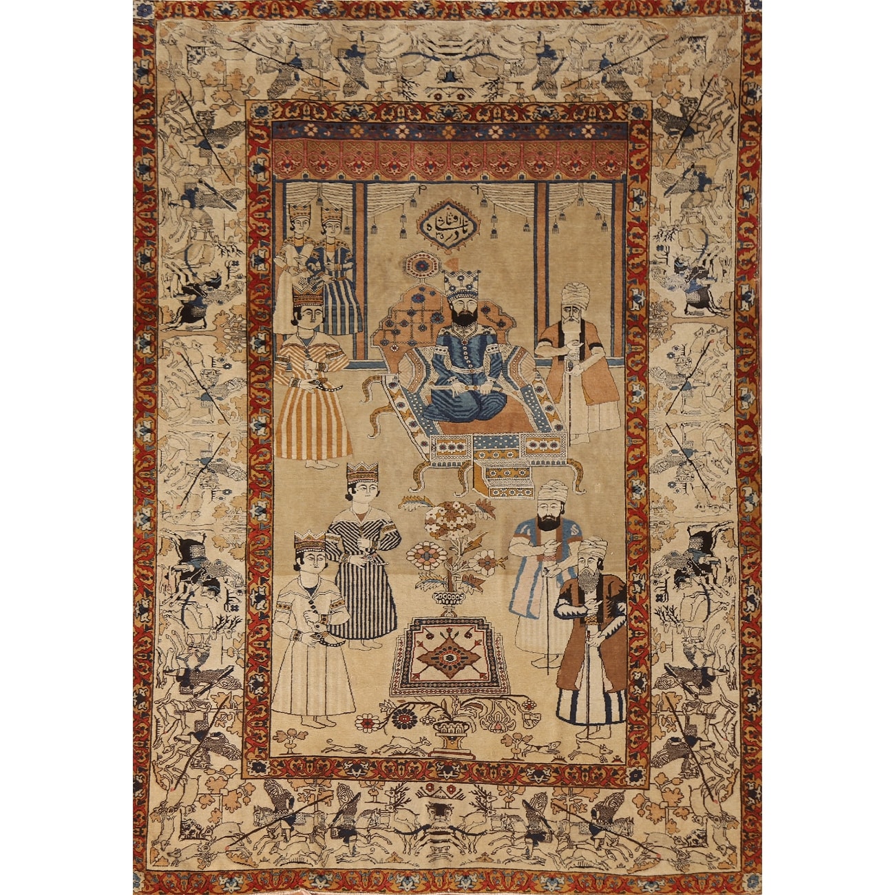 Pre-1900 Antique Vegetable Dye Kashan Mohtasham Persian Rug - 4'9"x 6'10"