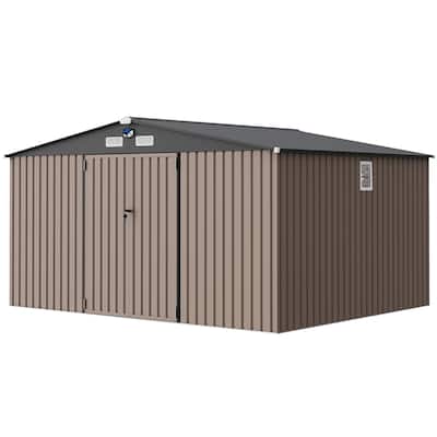 10x12FT Outdoor Metal Storage Shed with Lockable Door, Vents, Windows & Solar Light