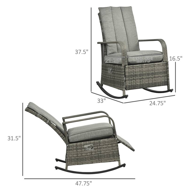 Outsunny Outdoor Rattan Rocking Chair Patio Recliner with Soft Cushions, Adjustable Footrest