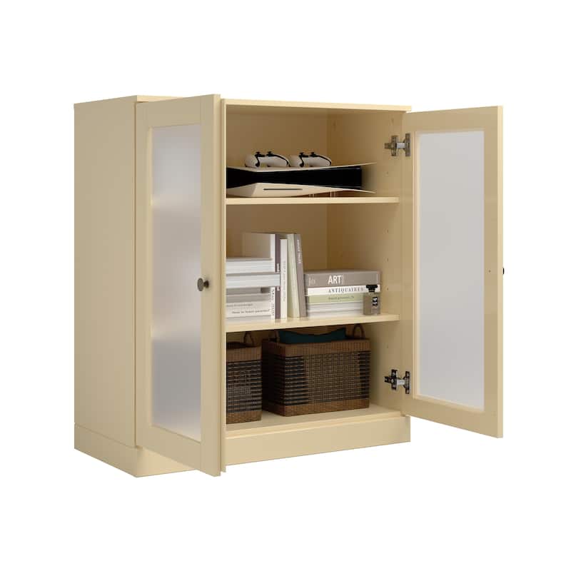 Palace Imports 100% Solid Wood TV Stand with Frosted Glass Doors for TVs up to 32"