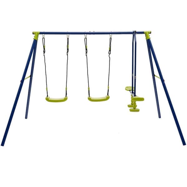 slide 2 of 6, 440 Pounds Kids Swing Set with Two Swings and One Glider - 109.5" x 56" x 69.5" (L x W x H)