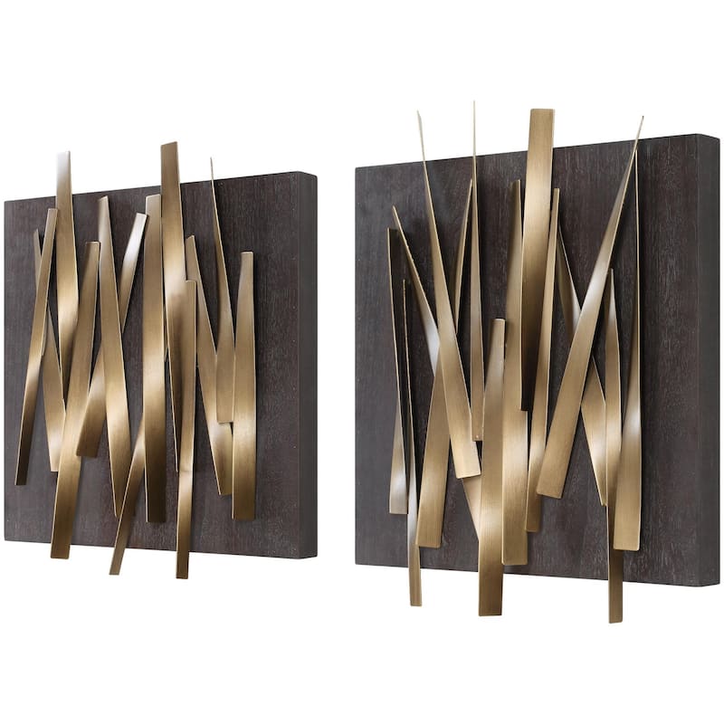 Uttermost 04382 Crosshatch 19-3/4" x 24" Frameless Decorative Panels - - Gold