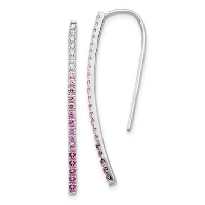 Curata 14k White Gold Diamond and Pink Sapphire Earrings - 35x1mm Wide