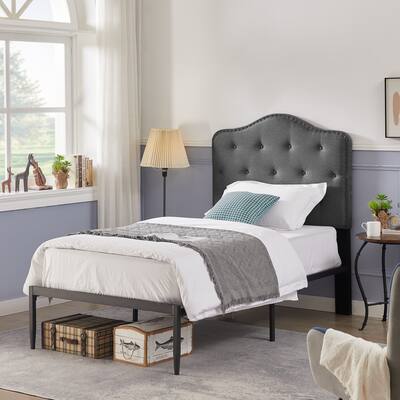 Luxurious Velvet Platform Bed with Metal Frame and Buttons Headboard - Easy Assembly