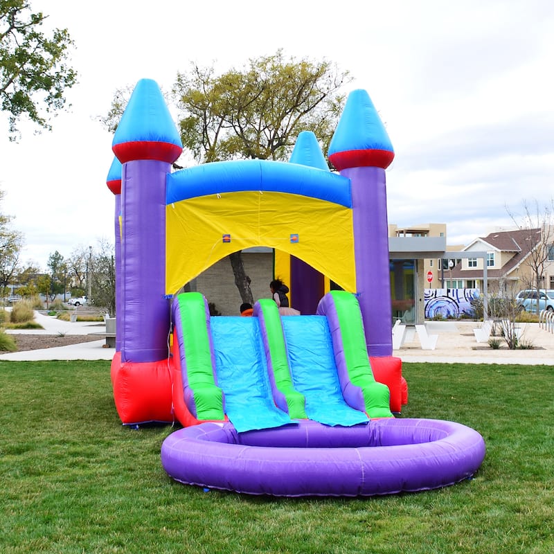 HeroKiddo Jelly Bean Castle Commercial Grade Bounce House & Water Slide Combo with Detachable Pool & Air Blower, Outdoor Fun