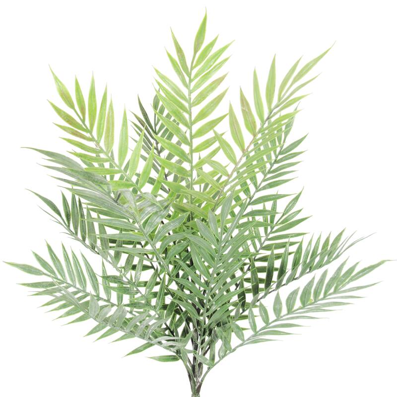 Set of 2 Frosted Green Artificial Palm Leaf Stem Plant Greenery Foliage Bush 13in - 13" L x 15" W x 15" DP