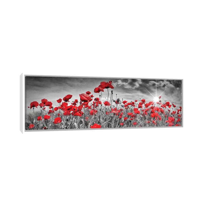 iCanvas "Idyllic Field Of Poppies With Sun Panorama" by Melanie Viola Framed Canvas Print - 16x48 - White