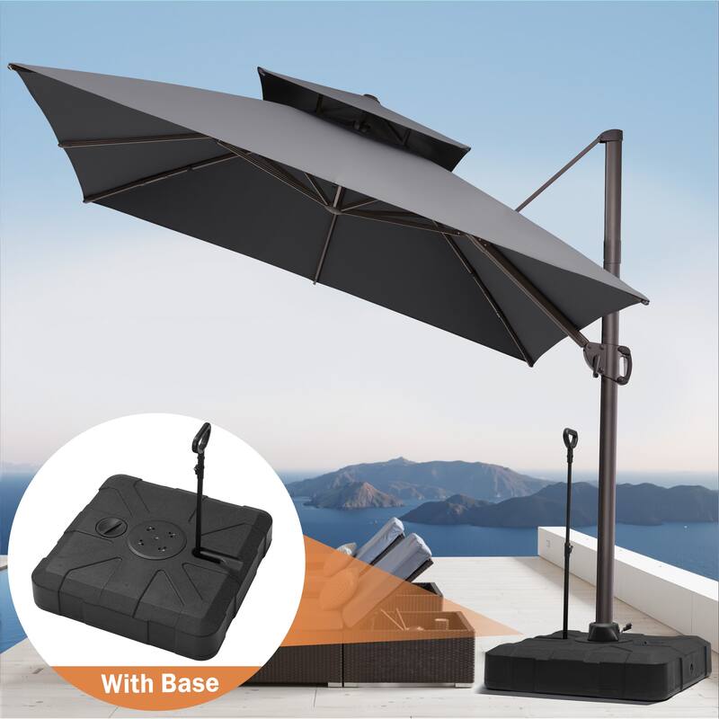 11 ft Square Patio Cantilever Offset Umbrella Double Top with Rod Base - DarkGrey
