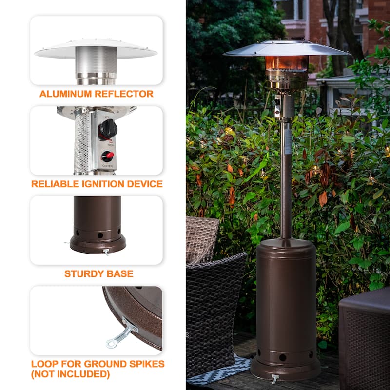Outdoor 46,000 BTU Iron Propane Gas Patio Heater with Wheels and Cover