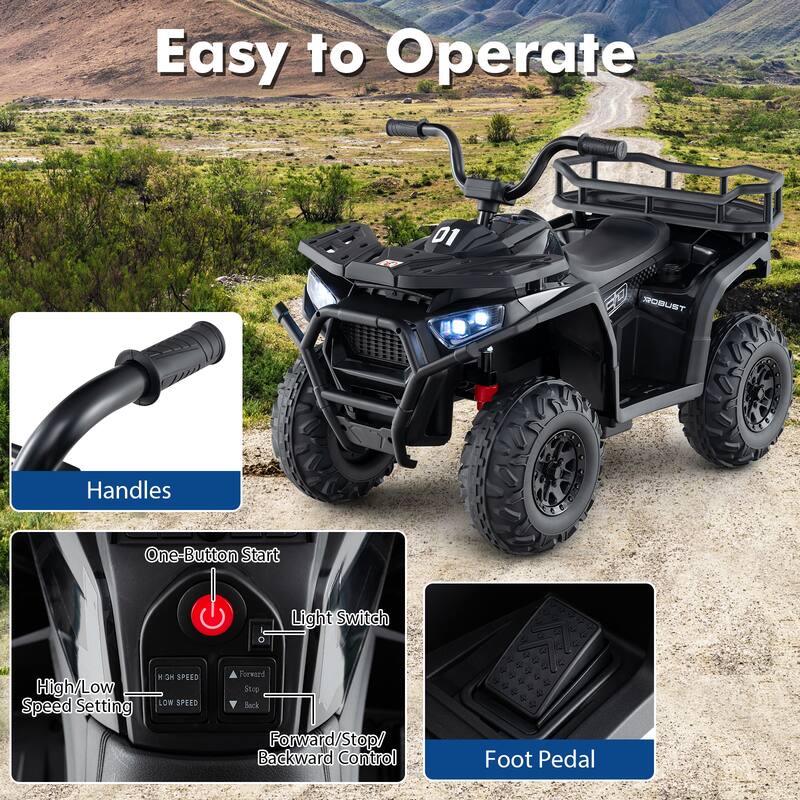 Kids Ride-On ATV with 4-Wheel Shock Absorbers and LED Lights Music Player USB Charging Port - 35" × 19" × 24" (L x W x H)