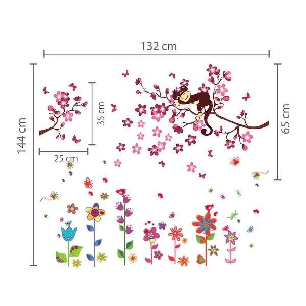 dimension image slide 1 of 2, Walplus Colorful Flower Pink Monkey Children Wall Sticker Nursery Decor