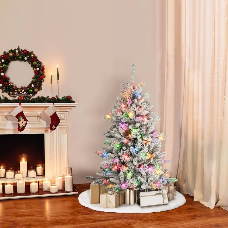 Puleo International 4.5 ft. Pre-lit Flocked ‎Bennington Fir Artificial Christmas Tree
