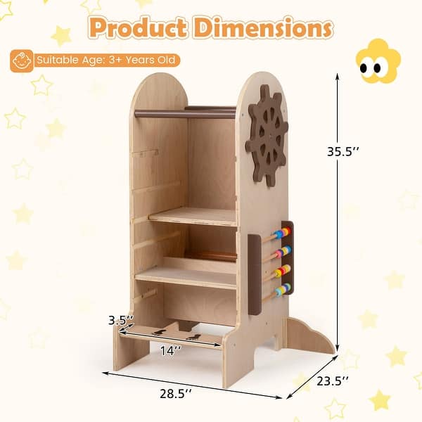 dimension image slide 1 of 2, Gymax Toddler Step Stool Kids Kitchen Standing Tower w/ Adjustable