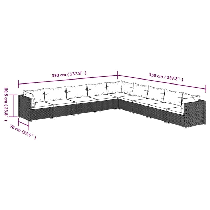 vidaXL Patio Lounge Set Outdoor Sectional Sofa Set Table Garden Poly Rattan - 27.6" x 27.6" x 23.8"