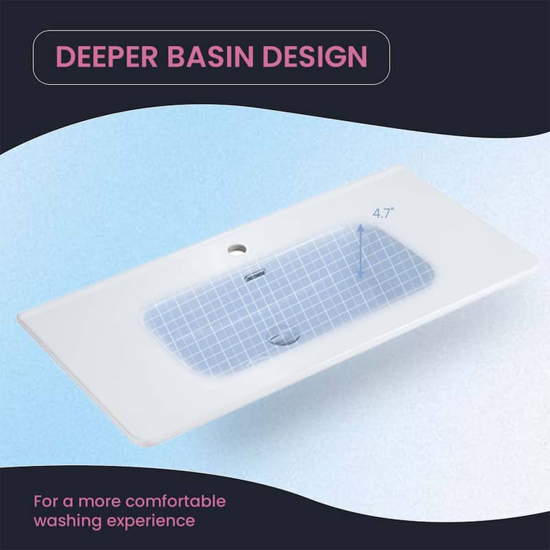 CITTANEO Bathroom Sink - Integrated Basin with Sleek Modern Design, Easy to Clean, Durable Finish, Not Include Faucet & Drain
