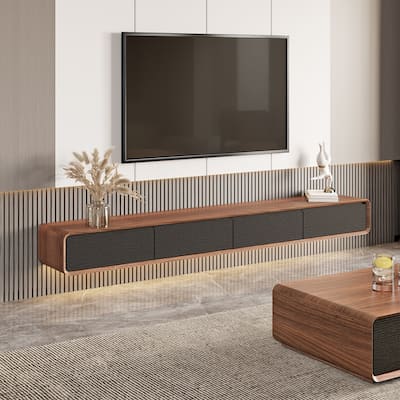 Floating Modern TV Stand for Living Room, Wall-Mounted Entertainment Center with Storage Drawers, Solid Wood, Fully-Assembled