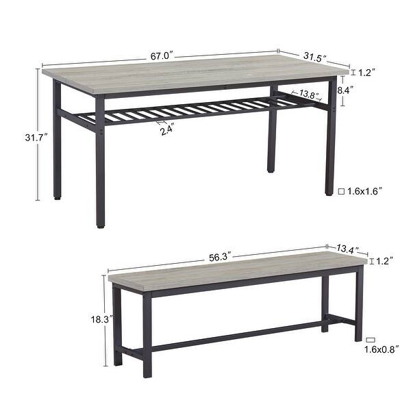 Rectangular 3-Piece Fixed Dining Table Set with Bench Seating and ...