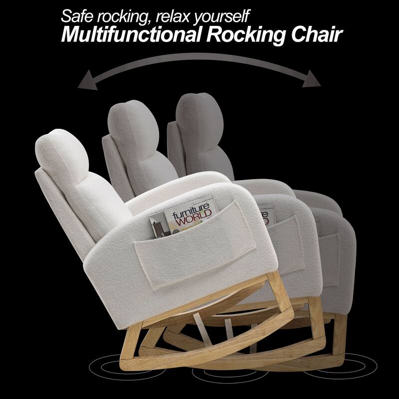 GDFStudio - Emilia Modern Fabric Upholstered Rocking Chair with Ergonomic Design and Side Pockets - 27.6 "W