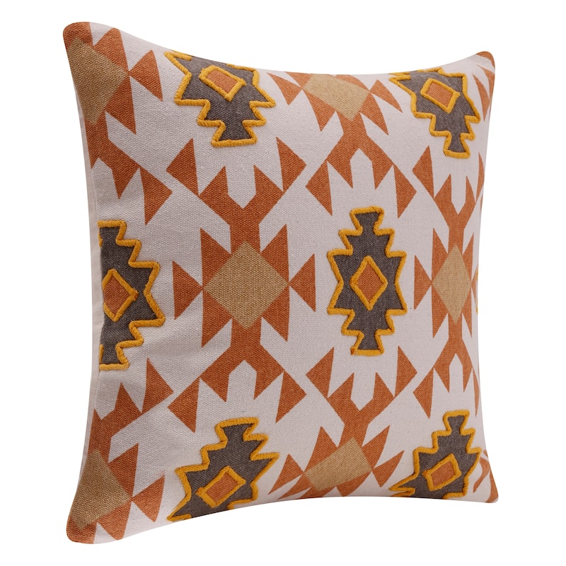 Sevita Handmade Orange/Off-White Sevitawestern Cotton Throw Pillow, 20" x 20"