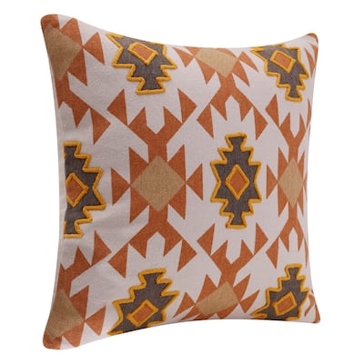 Sevita Handmade Orange/Off-White Sevitawestern Cotton Throw Pillow, 20" x 20"