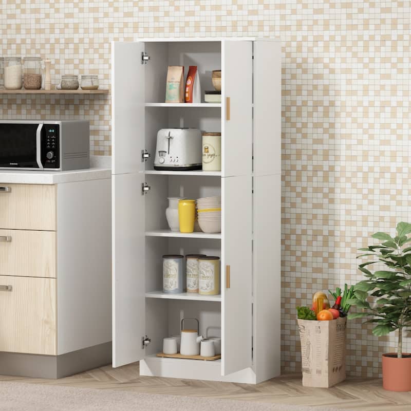 Kitchen Pantry with Adjustable Shelves Wood Storage Cabinet by Timechee - 61"H