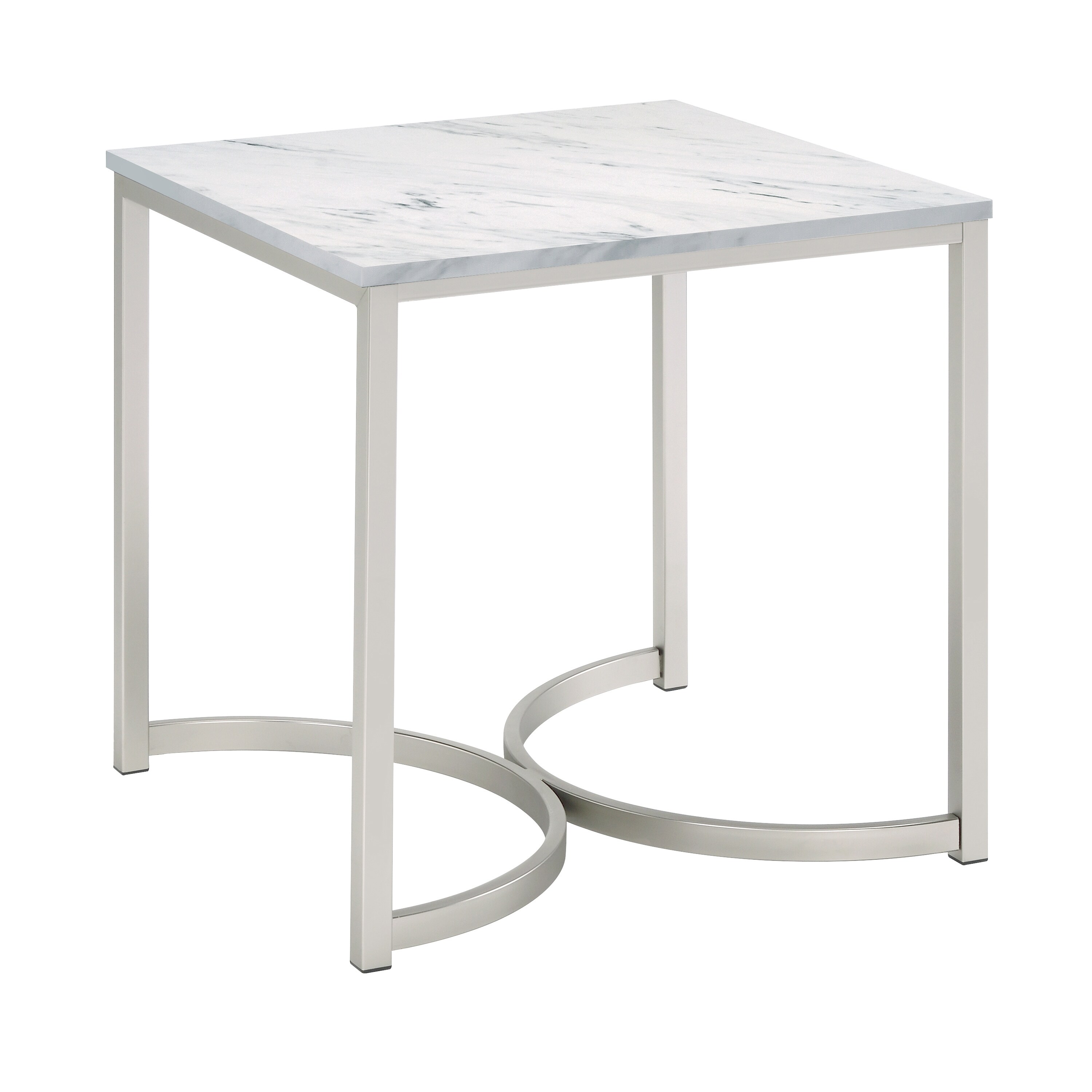 Mia White Faux Marble and Satin Nickel Coffee Table On Sale