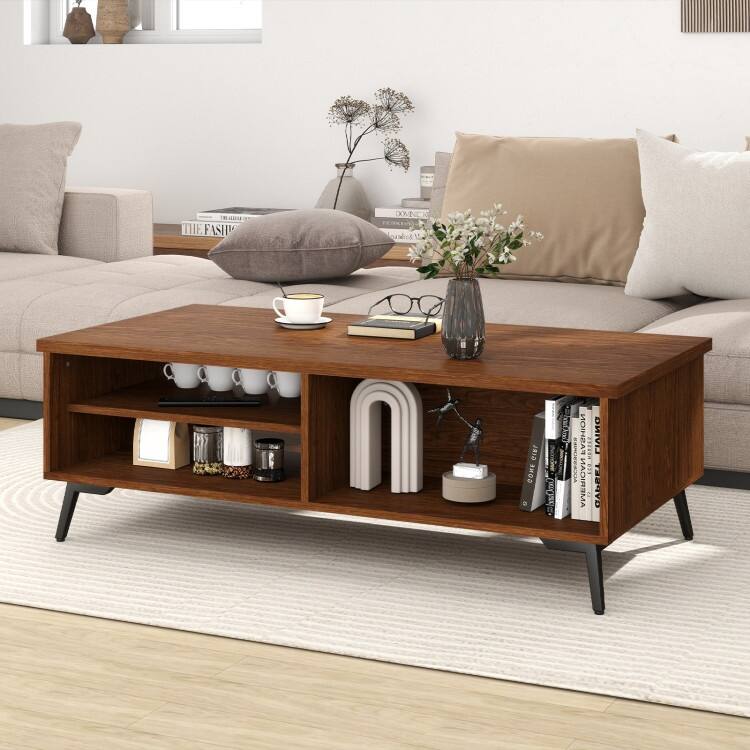 Engineered Wood Metal Coffee Table 2 Shelves 2 Compartments - 47" x 23.5" x 16"