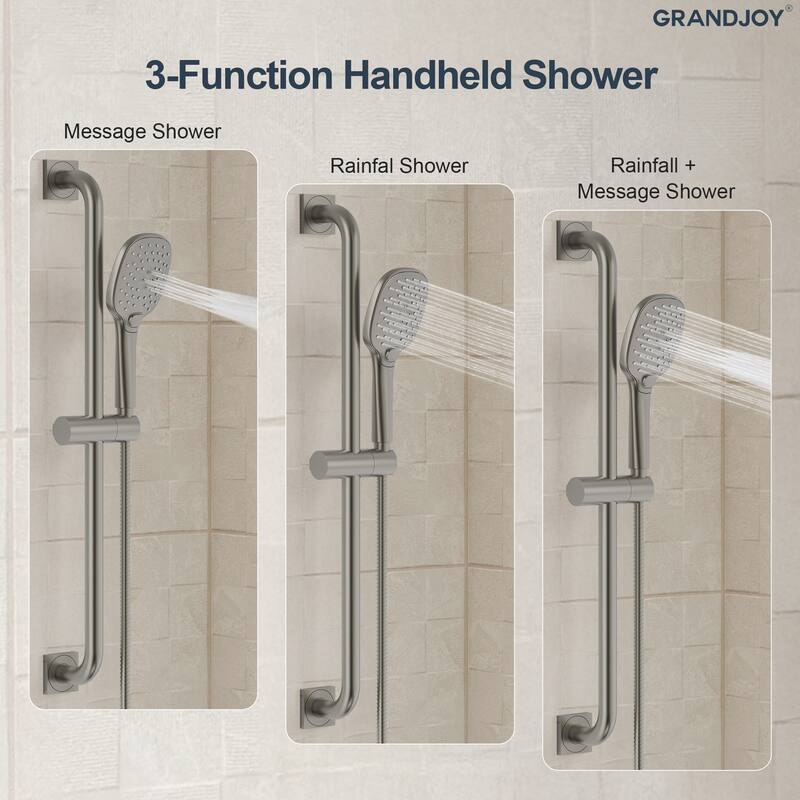 GRANDJOY 2-Spray Concealed Rain Shower System with Handheld, Wall-Mount Modern Design