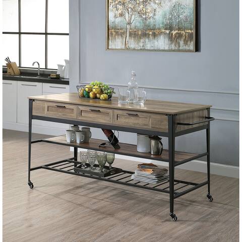 2 Tier Shelf Rolling Trolley Cart Industrial Kitchen Island, Kitchen Storage with 3 Storage Drawers and Side Towel Rack