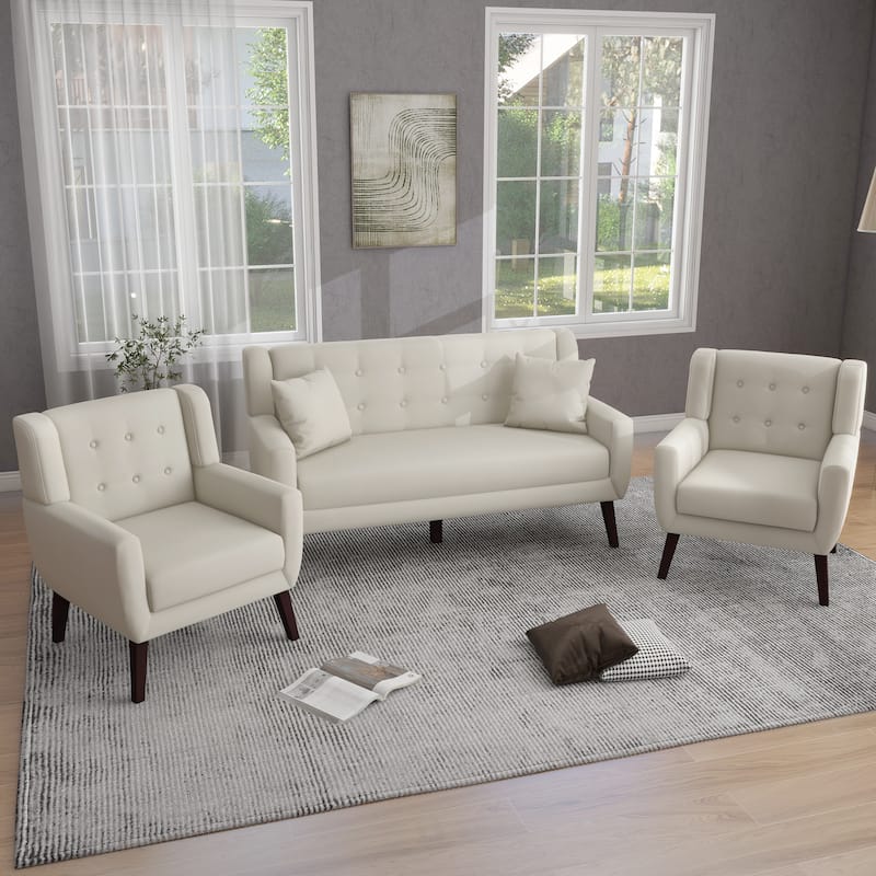 Modern Upholstered Faux Leather Tufted Armchair Linen Accent Chairs