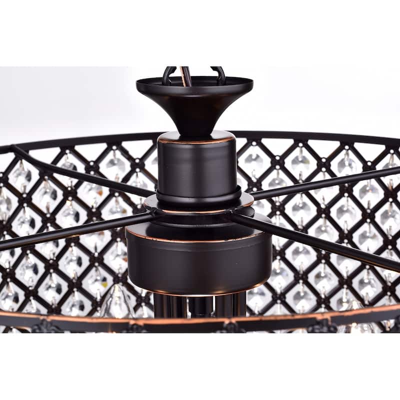 Oil Rubbed Bronze 4-Light Round Beaded Drum Chandelier with Crystals Hanging - Oil Rubbed Bronze