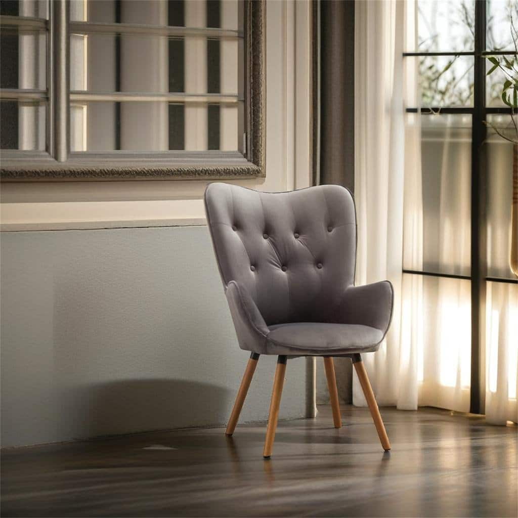 Contemporary Silky Velvet Tufted Button Back Accent Chair