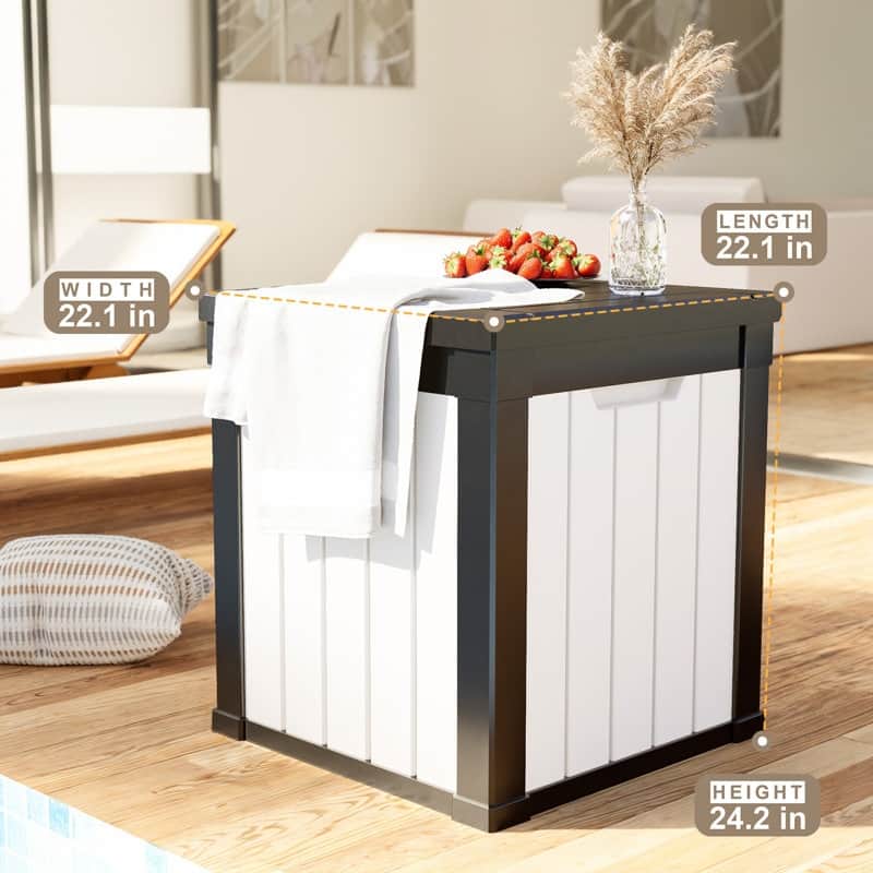 Outdoor Patio Storage Resin Lockable Deck Box - 50 Gallon Black&White