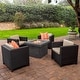 preview thumbnail 5 of 57, Puerta Outdoor 4-piece Wicker Chair Set with Square Firepit by Christopher Knight Home Brown+Beige w Grey Fire Pit
