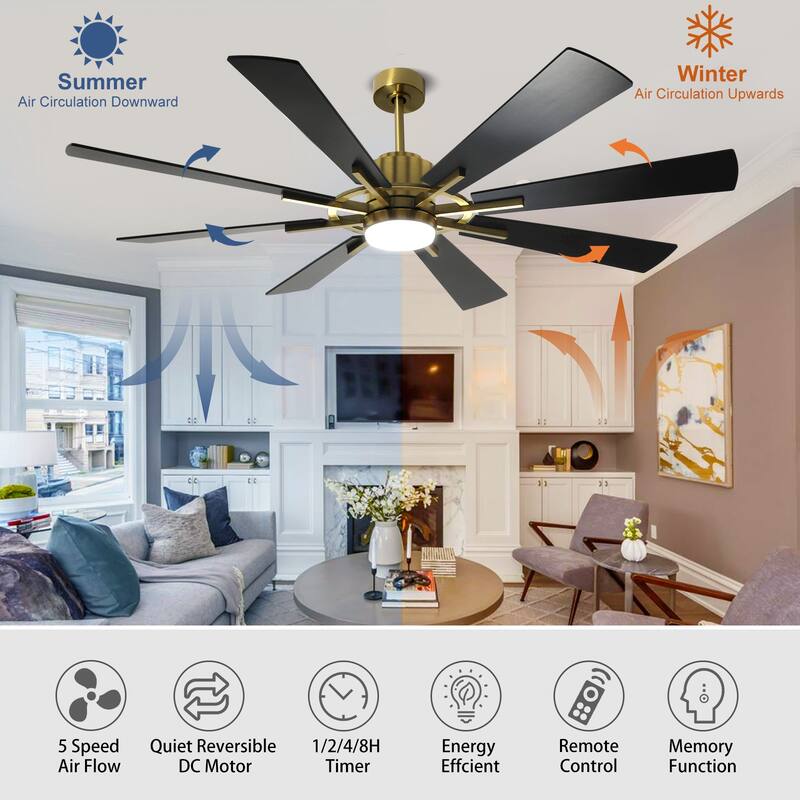 Remote Ceiling fan with Lights Large 8 Wooden Blades