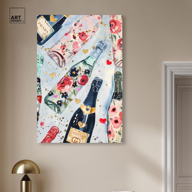 Fun Floral Champagne Canvas by Art Remedy, Gallery Wrapped