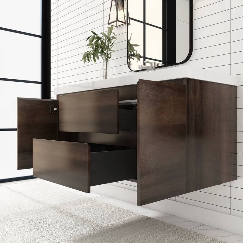 24"/30"/36"/48" Wall-Mounted 2-drawer Bathroom Vanity Set with Integrated Resin Sink