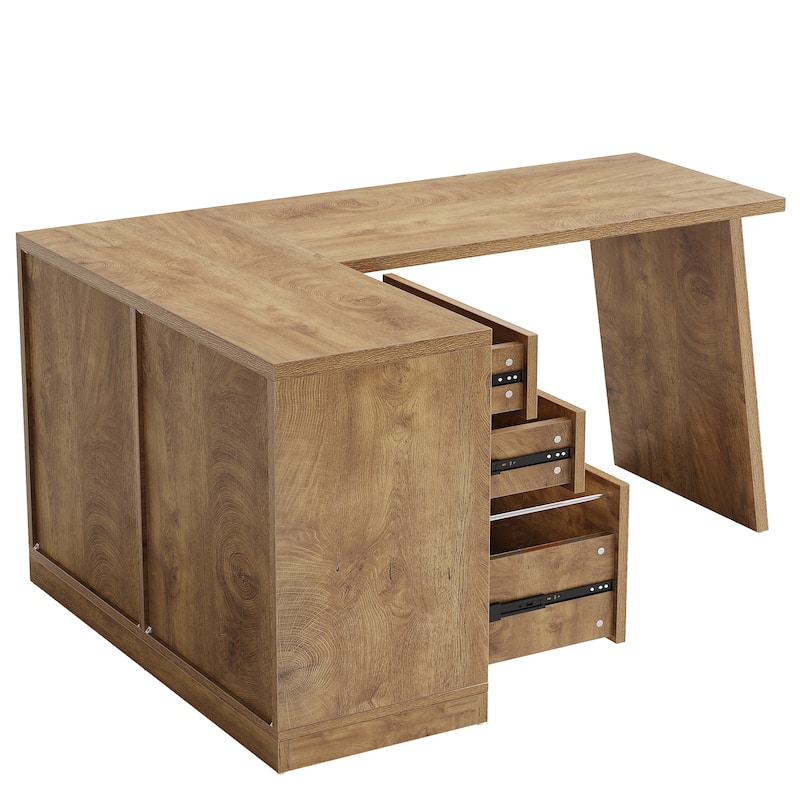 Industrial L-Shaped Computer Desk with File Cabinet for Home Office