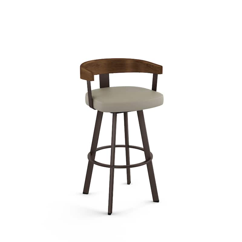 Amisco Lars Swivel Counter and Bar Stool - Dark Brown Metal / Greige Faux Leather - Counter height