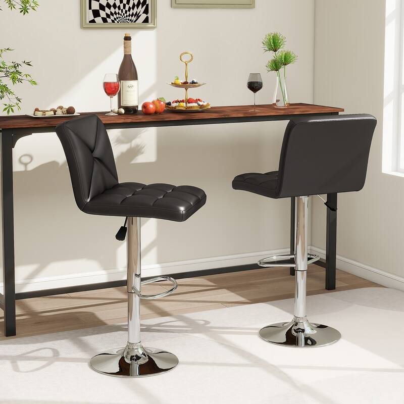 Gymax 4 PCS Bar Stools PU Leather Swivel Bar Chairs Height Adjustable
